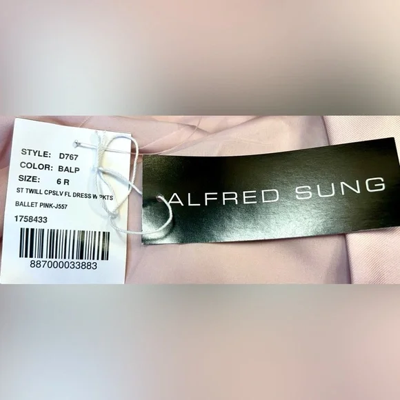 NWT Alfred Sung D767 Pink Cap Sleeve Pleated Skirt Dress with Pockets, Size 6R - Picture 12 of 15